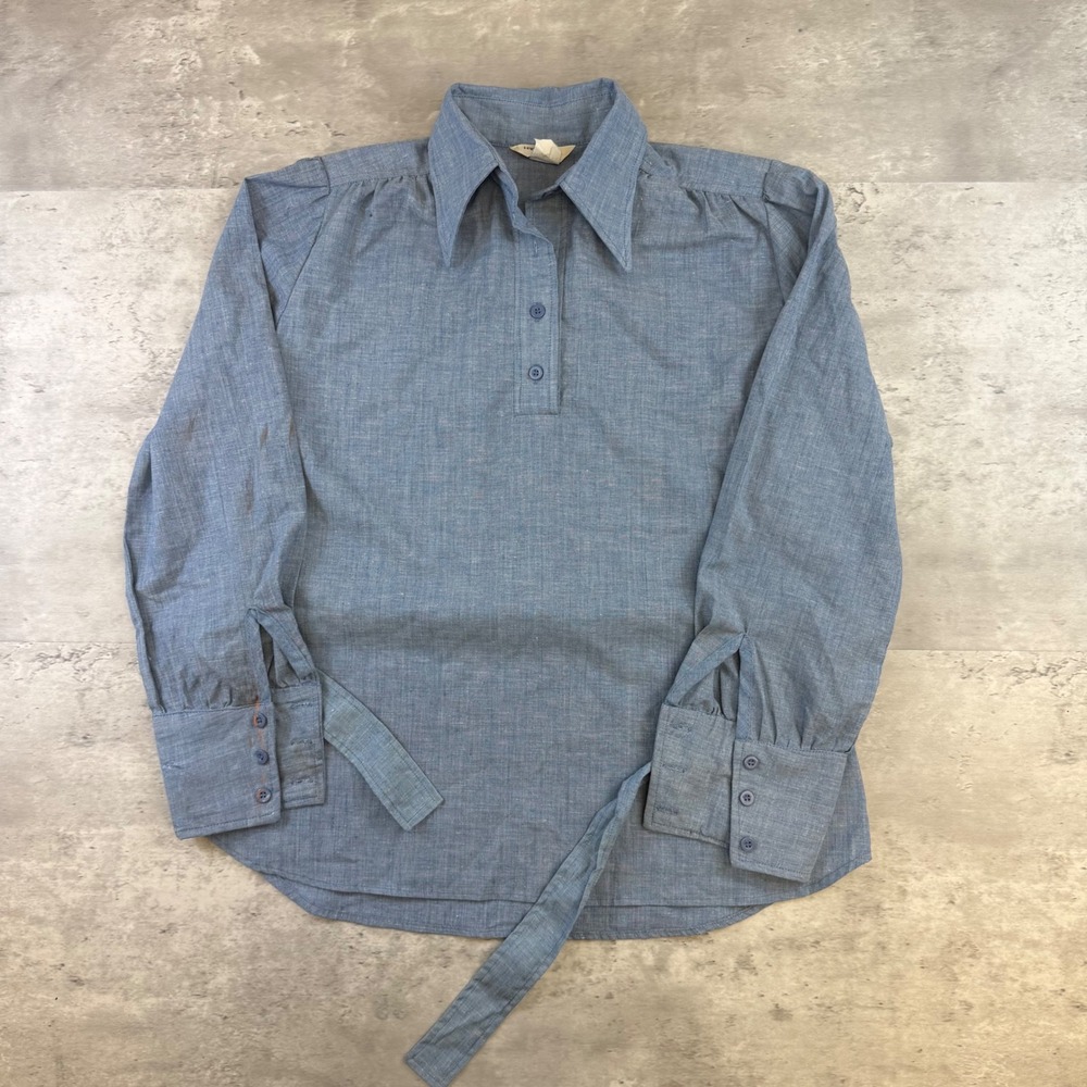 Vintage Levis Panatela Womens Chambray Pullover Shirt Blue Waist Tie Size 13
